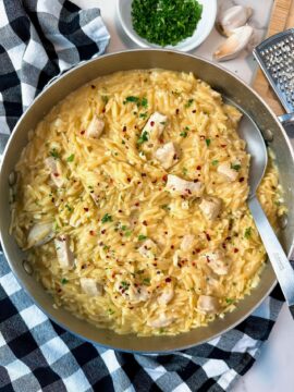 garlic butter chicken and orzo
