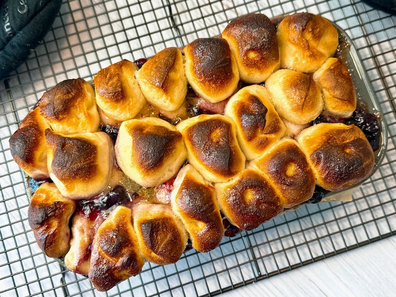 lemon blueberry pull apart bread in a loaf pan