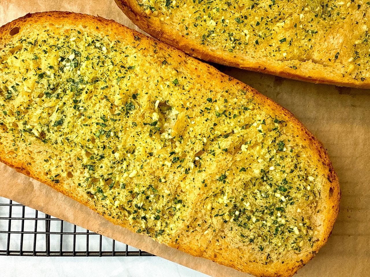 garlic bread on parchment paper