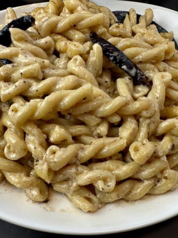 pasta with cream sauce and chilies