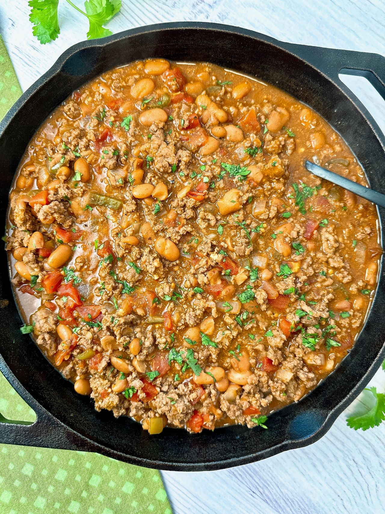 beef and beans in a skillet