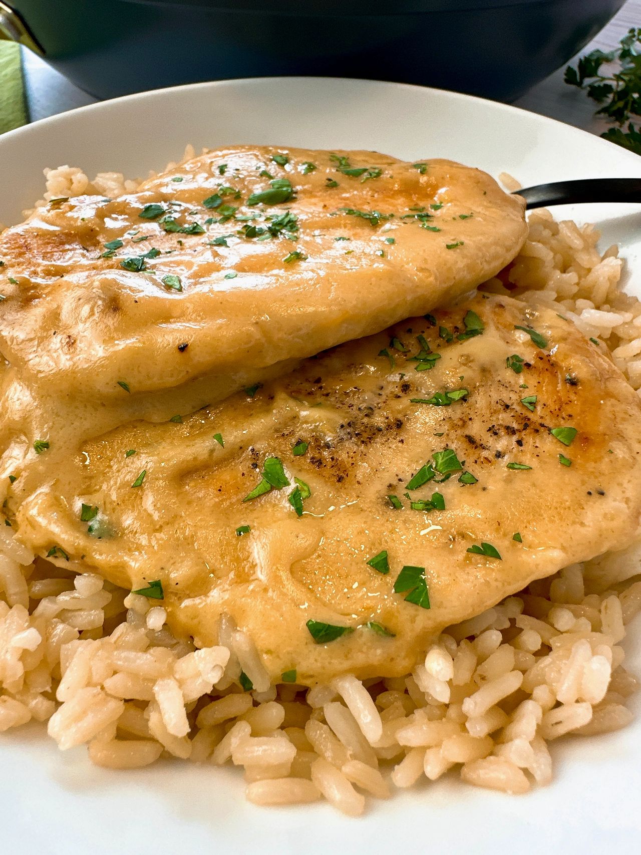 Garlic parmesan chicken over rice