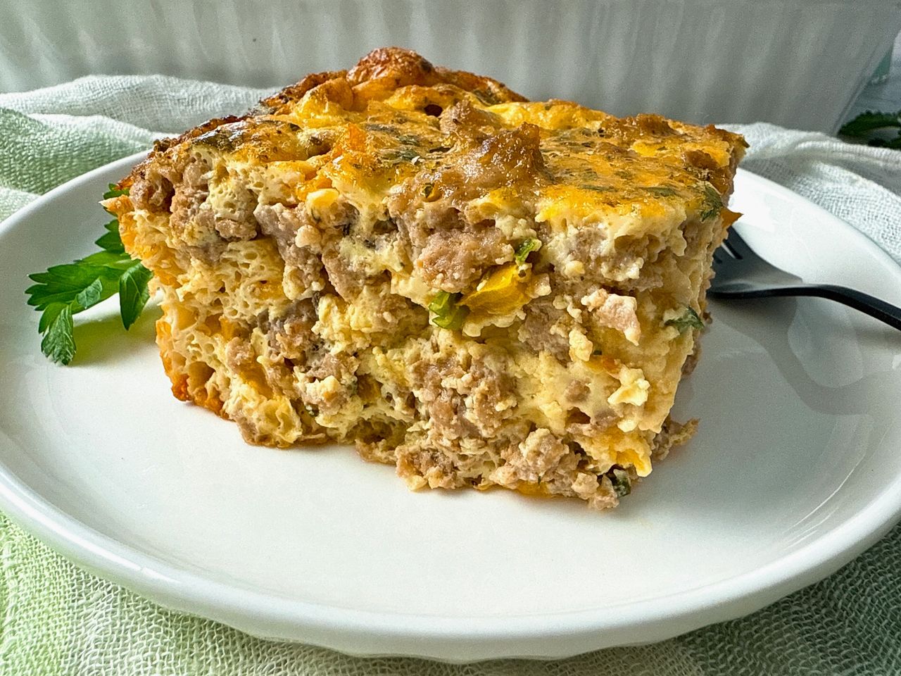Breakfast Casserole on a white plate