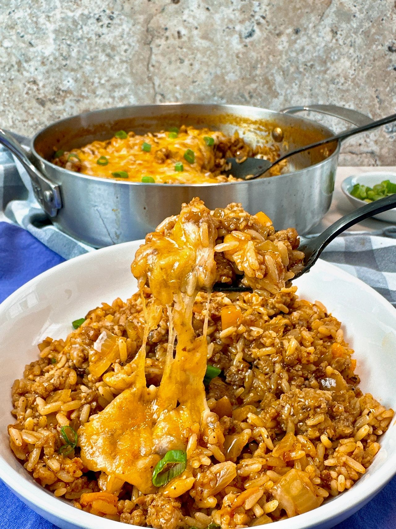 sausage and rice with cheese