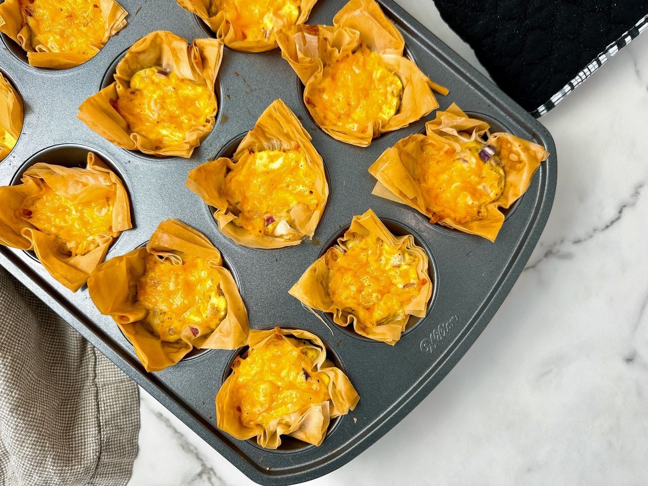 ham and cheddar filo cups