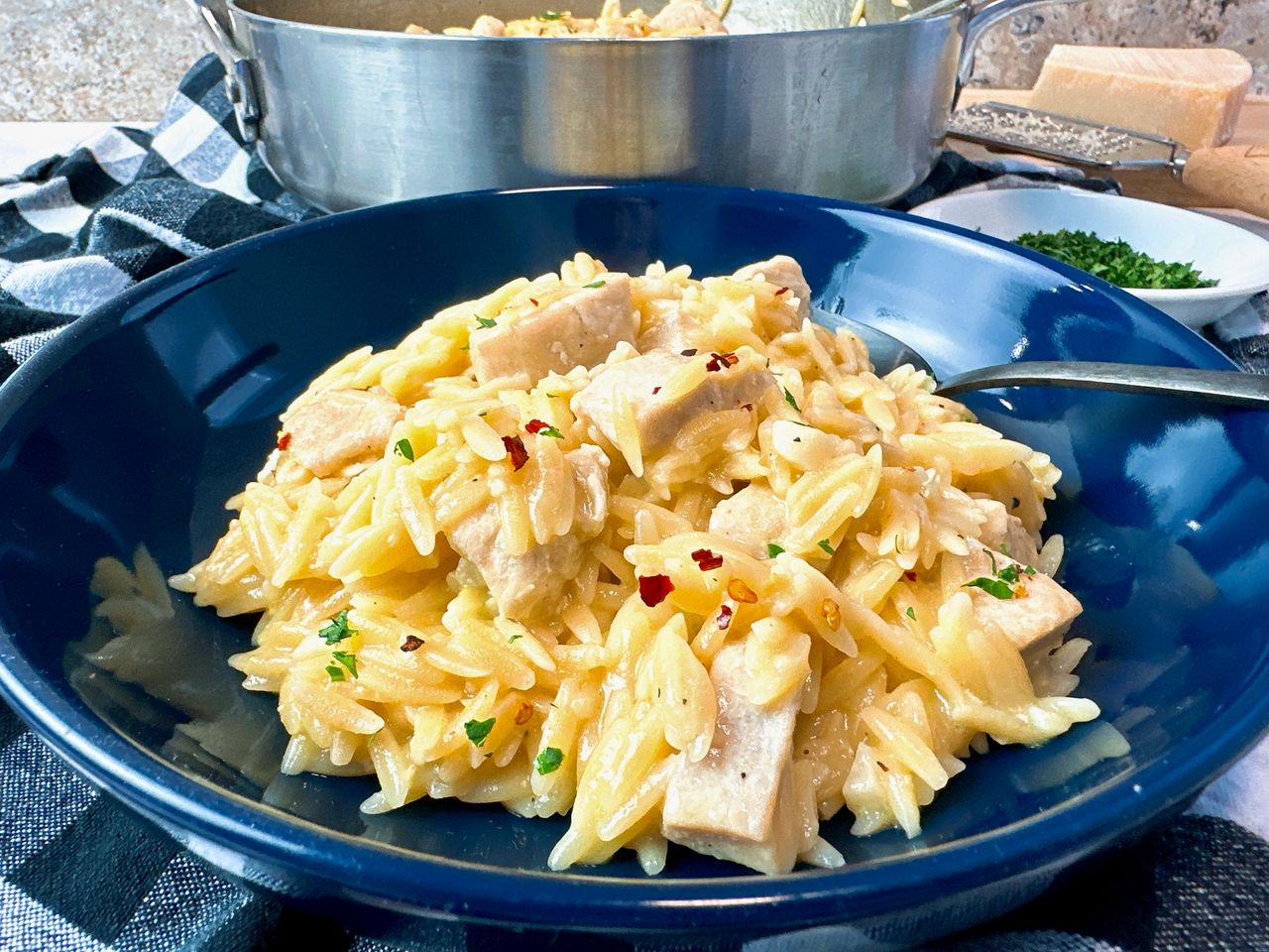 garlic butter chicken and orzo