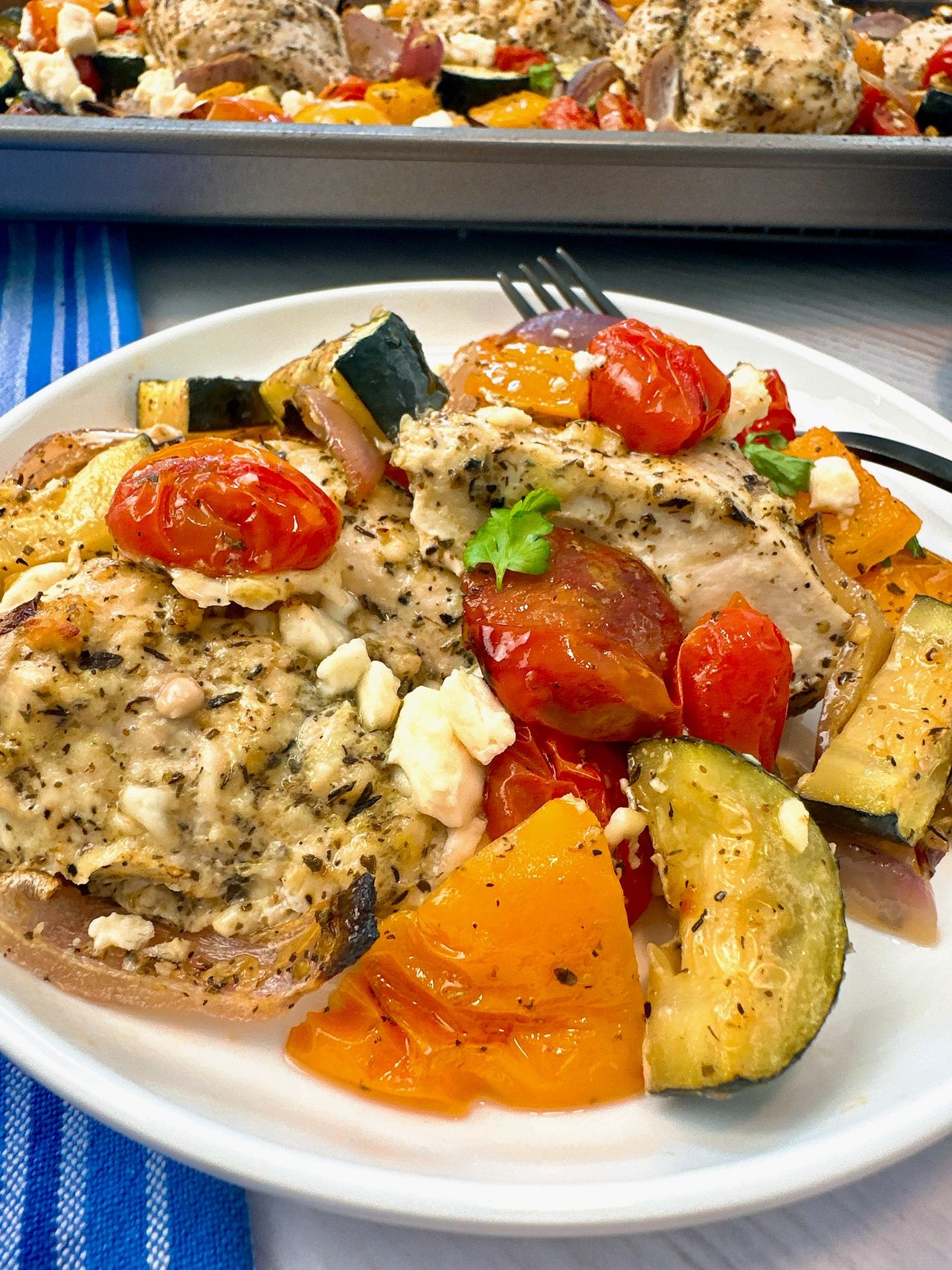 chicken and vegetables with feta cheese