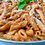 pasta in tomato cream sauce in a bowl