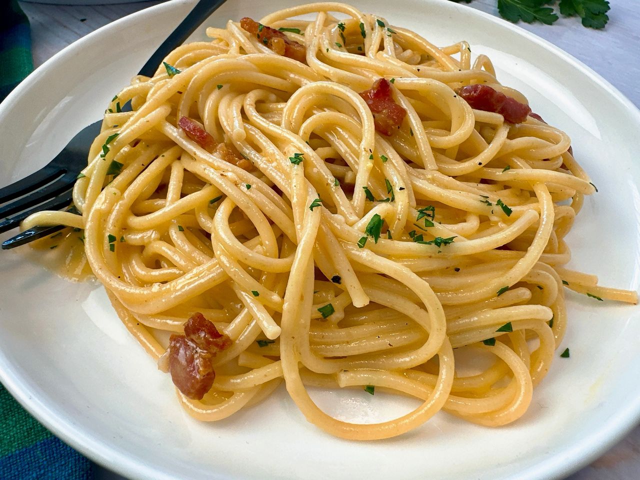 carbonara on a white plate