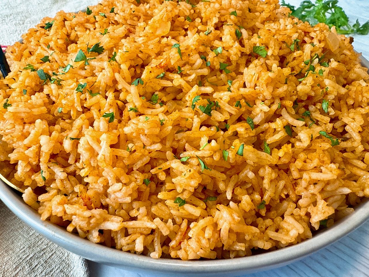 spanish rice in a white bowl