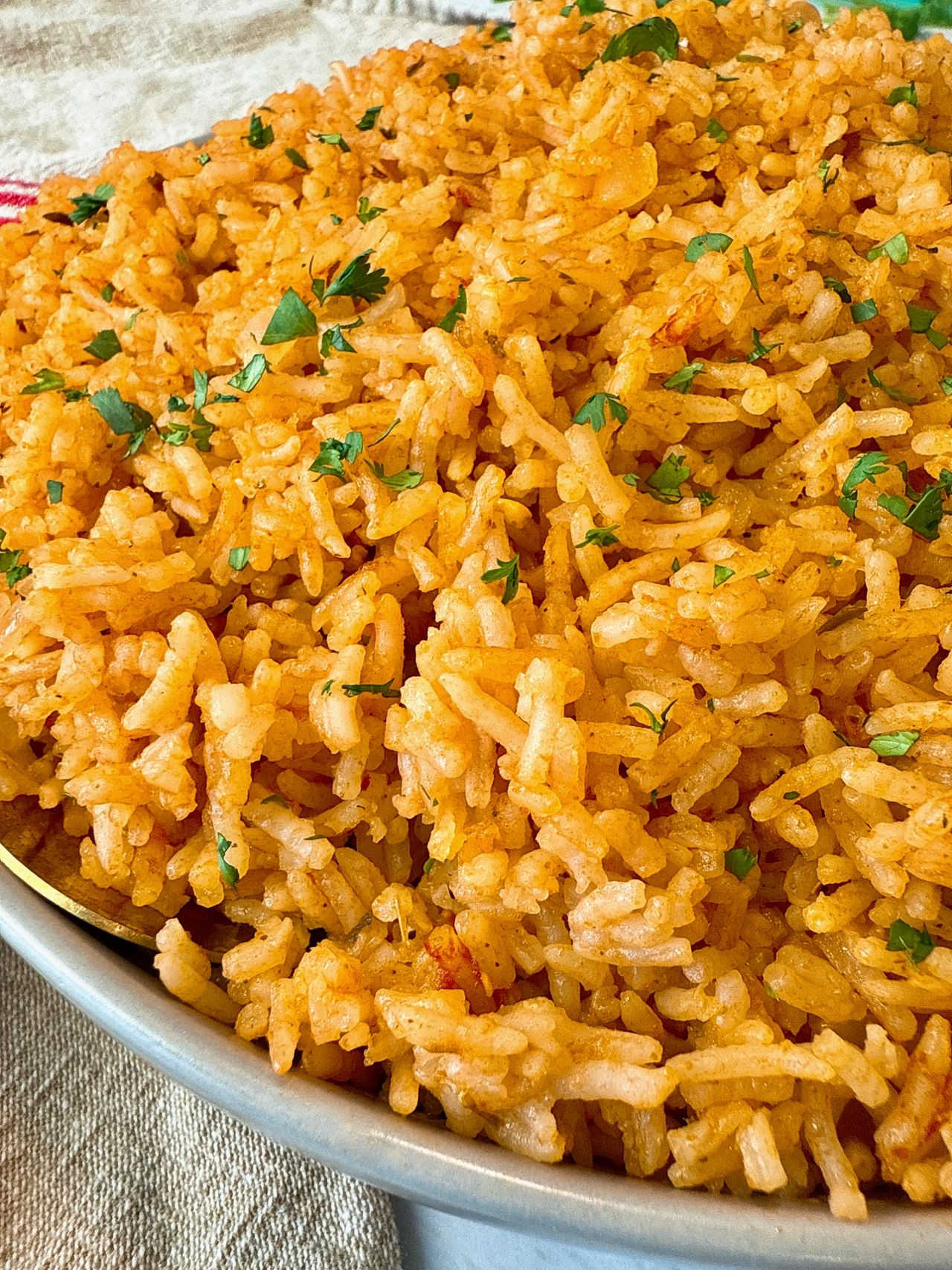 spanish rice in a white bowl