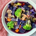 vegetable soup in a white bowl