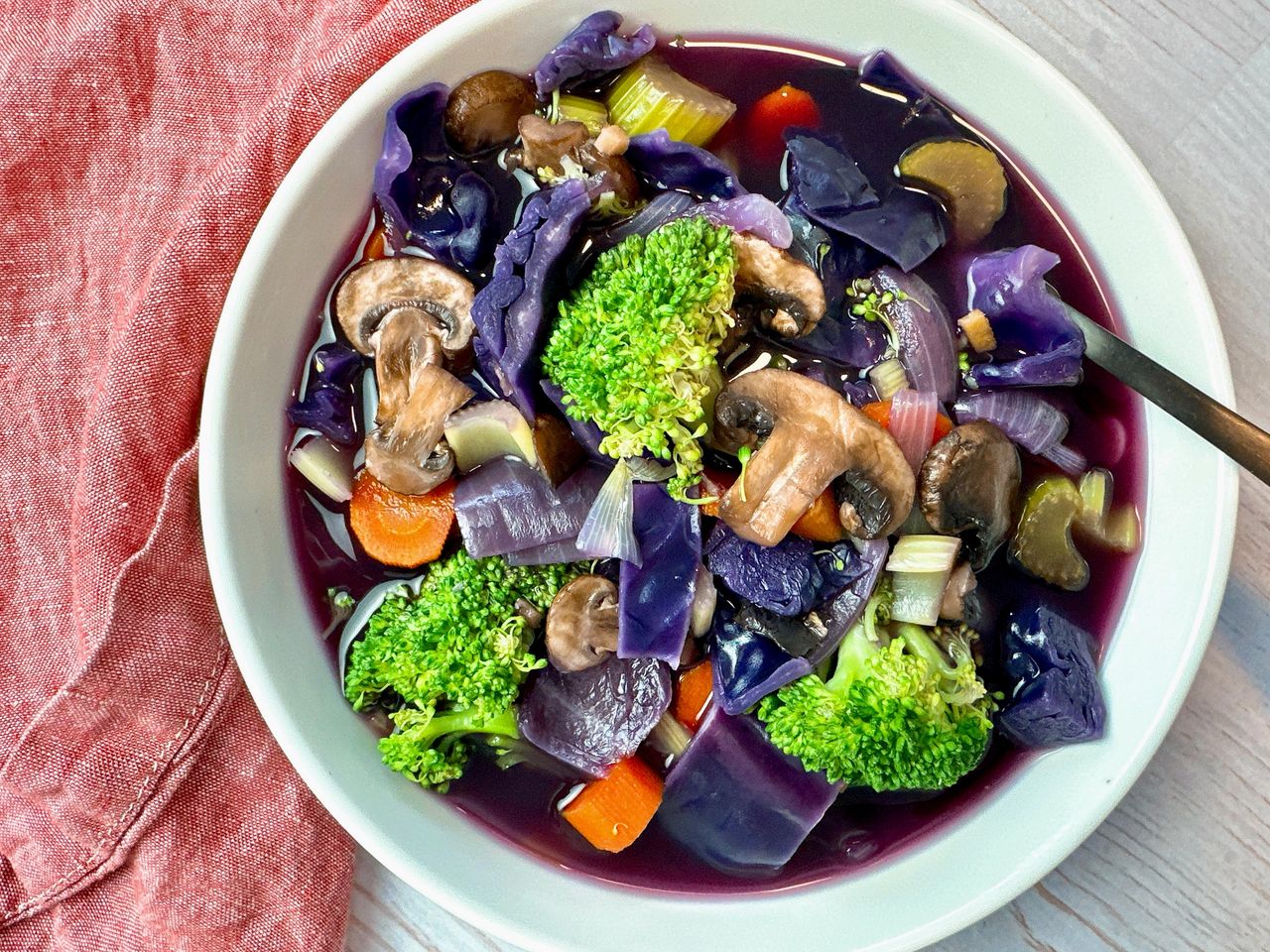 vegetable soup in a white bowl