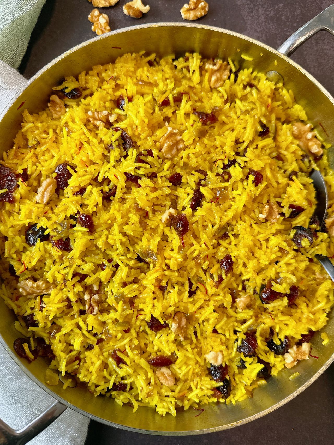 rice pilaf with cranberries in a skillet