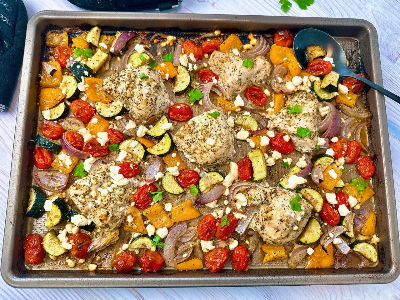 chicken and vegetables with feta cheese