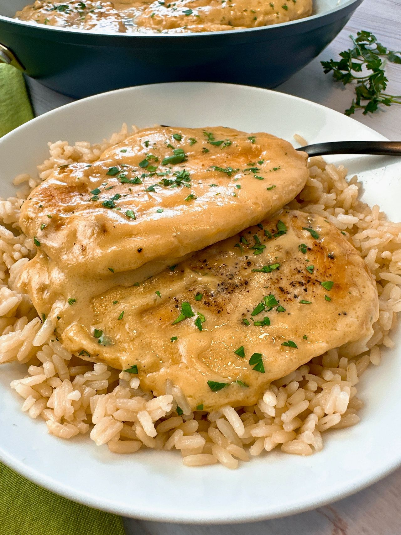 Garlic parmesan chicken over rice