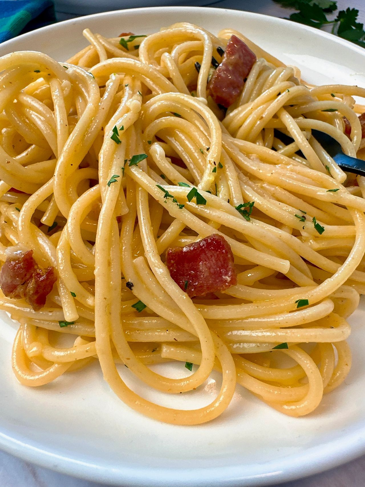 carbonara on a white plate