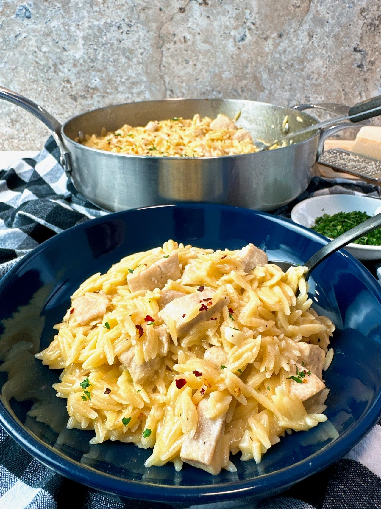 garlic butter chicken and orzo