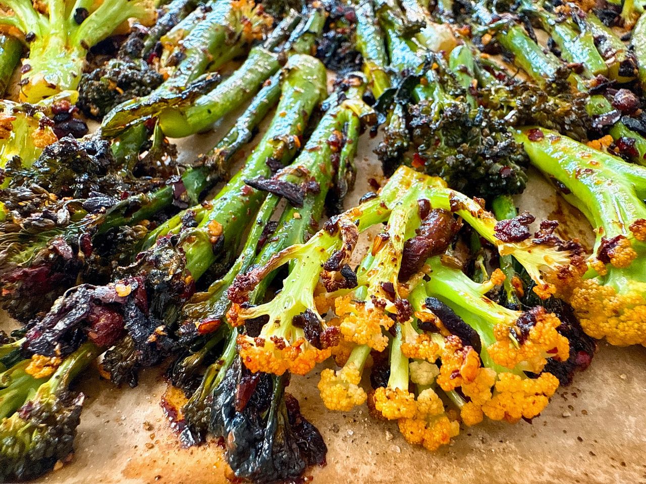 roasted broccoli and cauliflower with chili crisp
