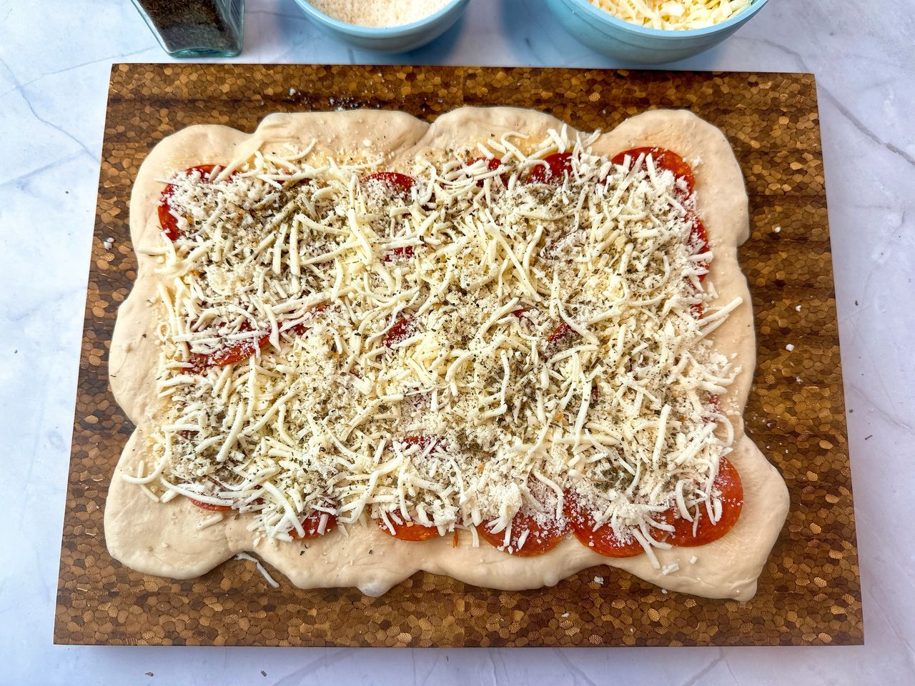 filling pepperoni bread