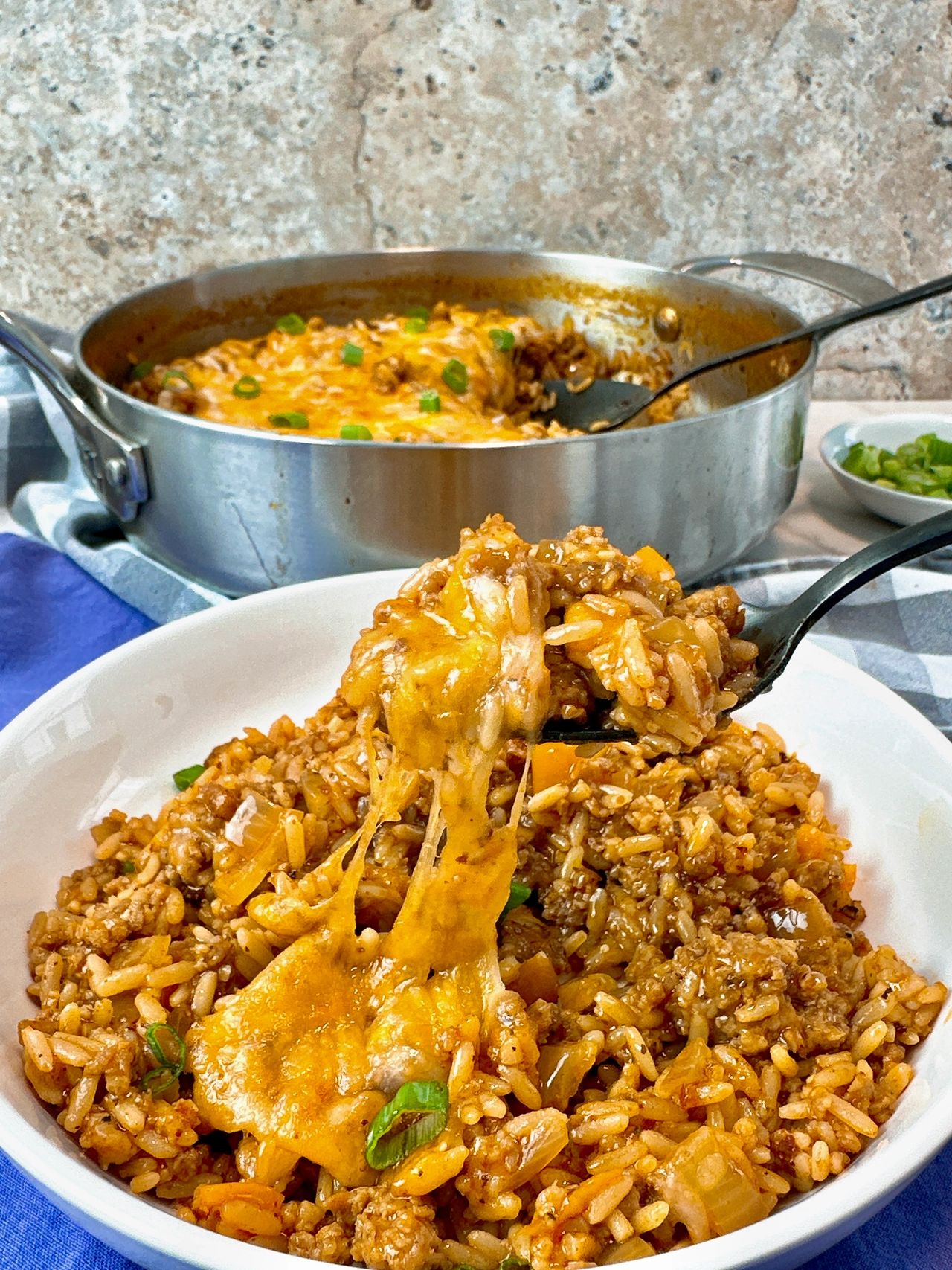 sausage and rice with cheese