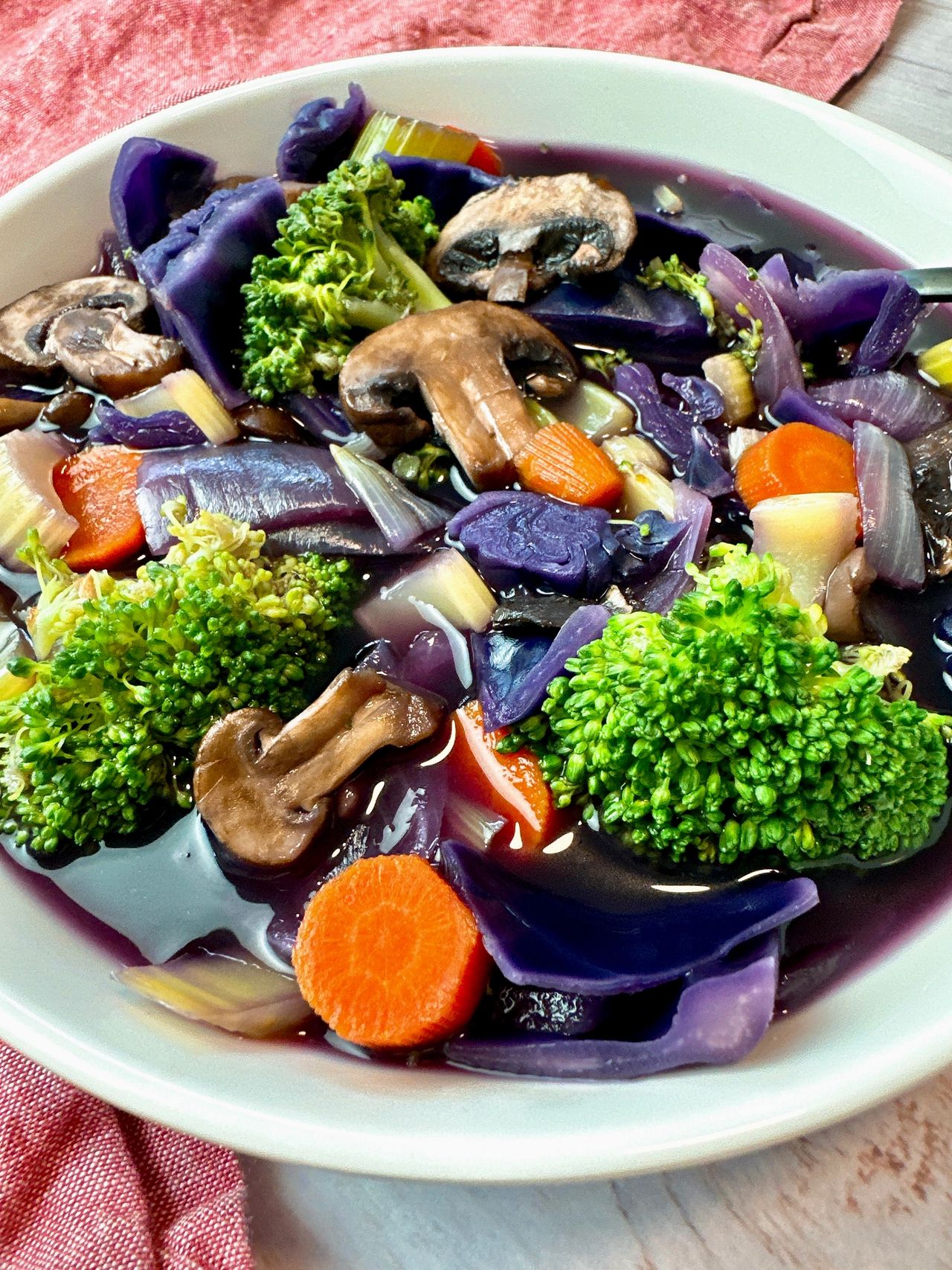 vegetable soup in a white bowl