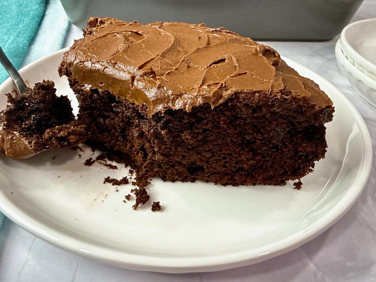 Chocolate Mayonnaise Cake on a white plate