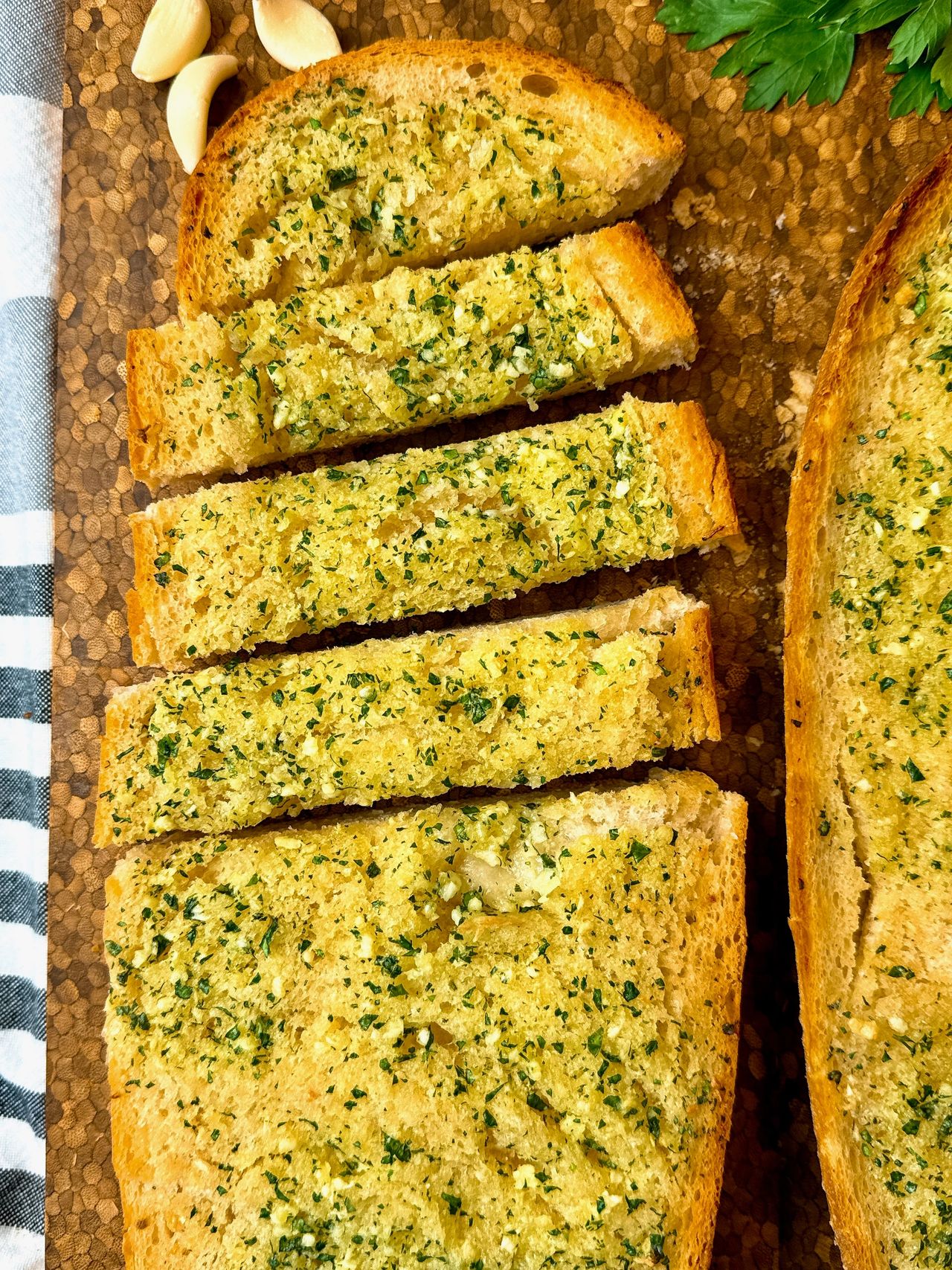 garlic bread on parchment paper