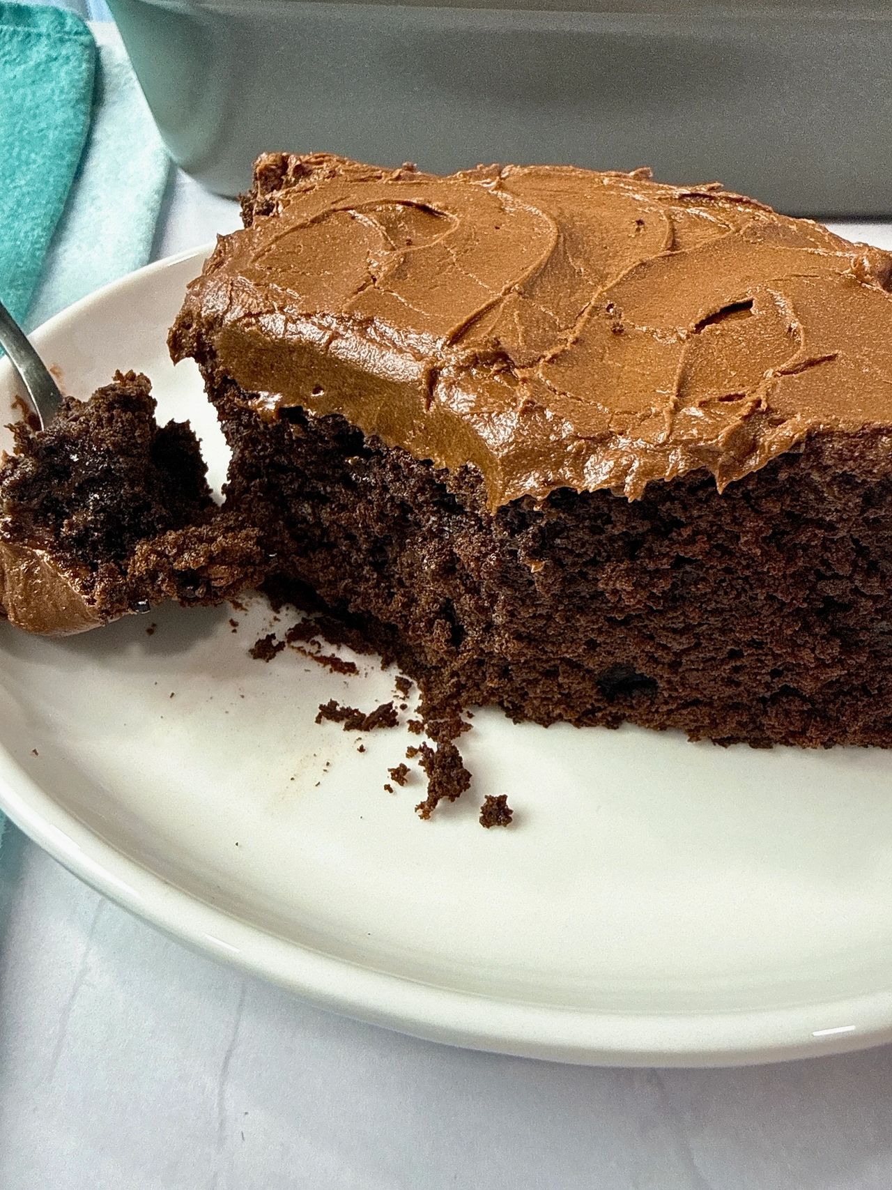 Chocolate Mayonnaise Cake on a white plate