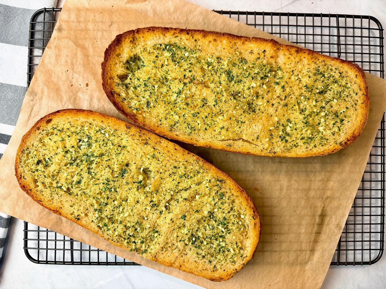 garlic bread on parchment paper