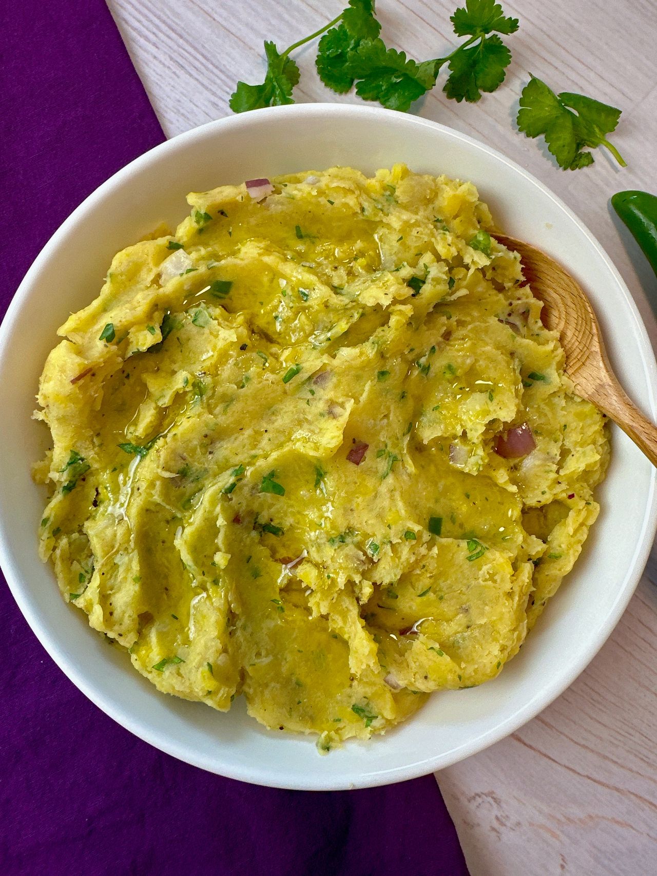 smashed plantain dip in a bowl
