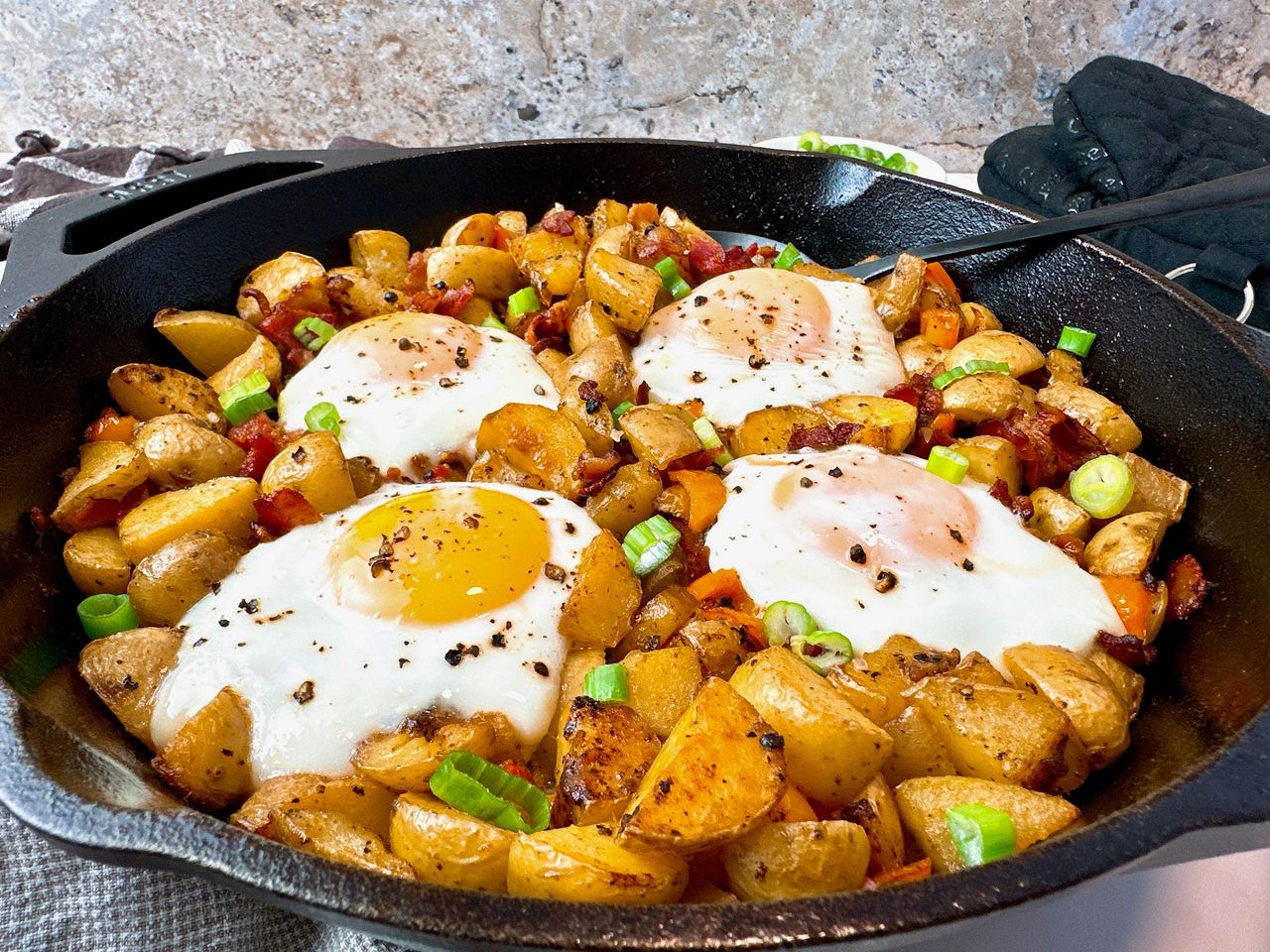 potato hash with baked eggs