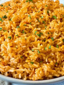 spanish rice in a white bowl