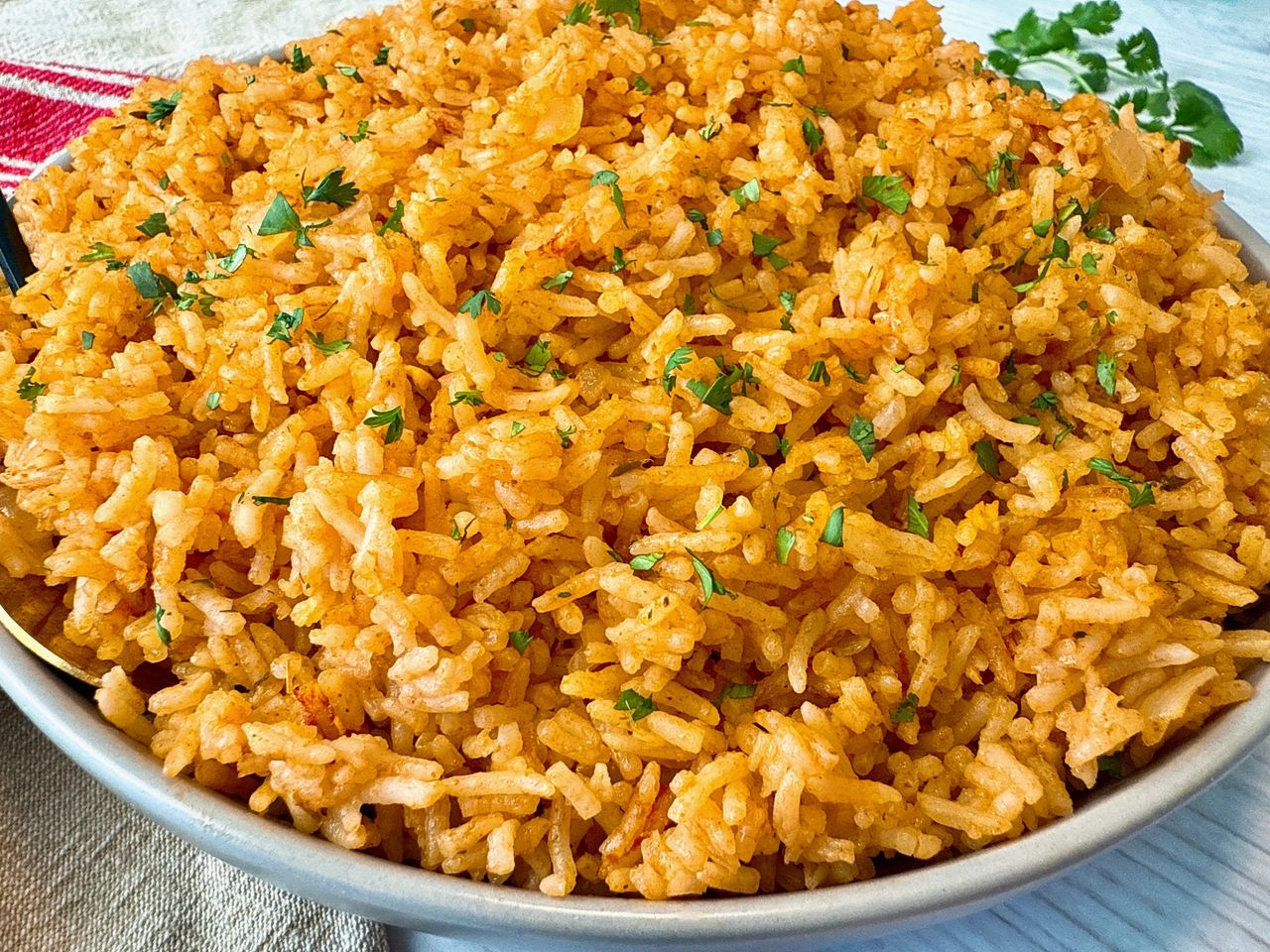 spanish rice in a white bowl