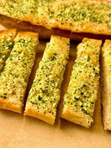 garlic bread on parchment paper