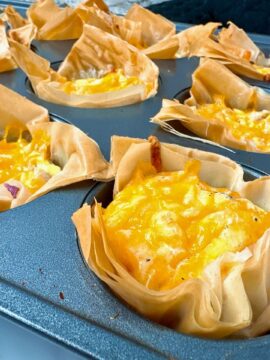 ham and cheddar filo cups