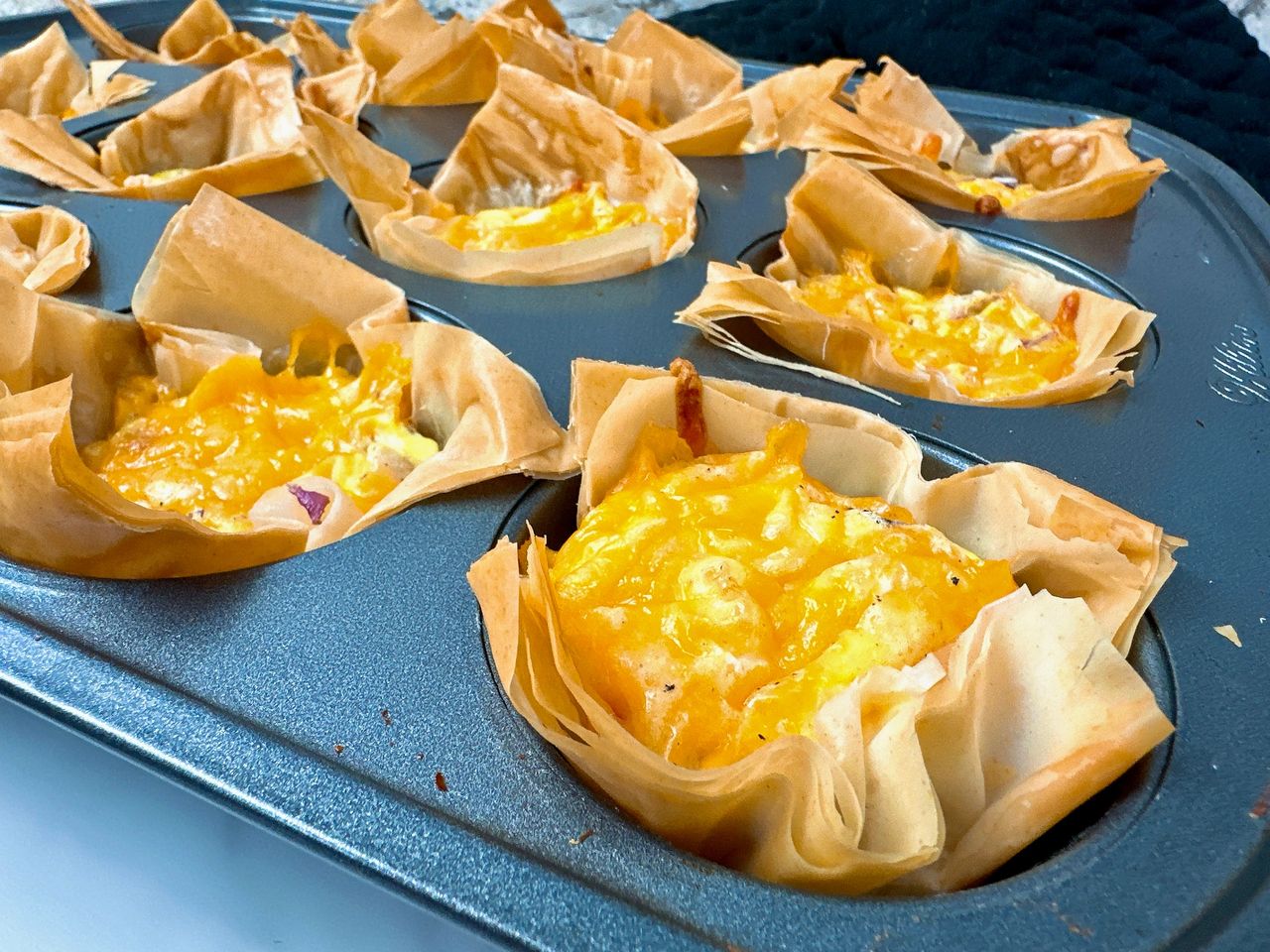 ham and cheddar filo cups