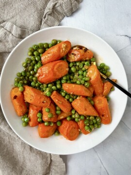 roasted carrots and peas