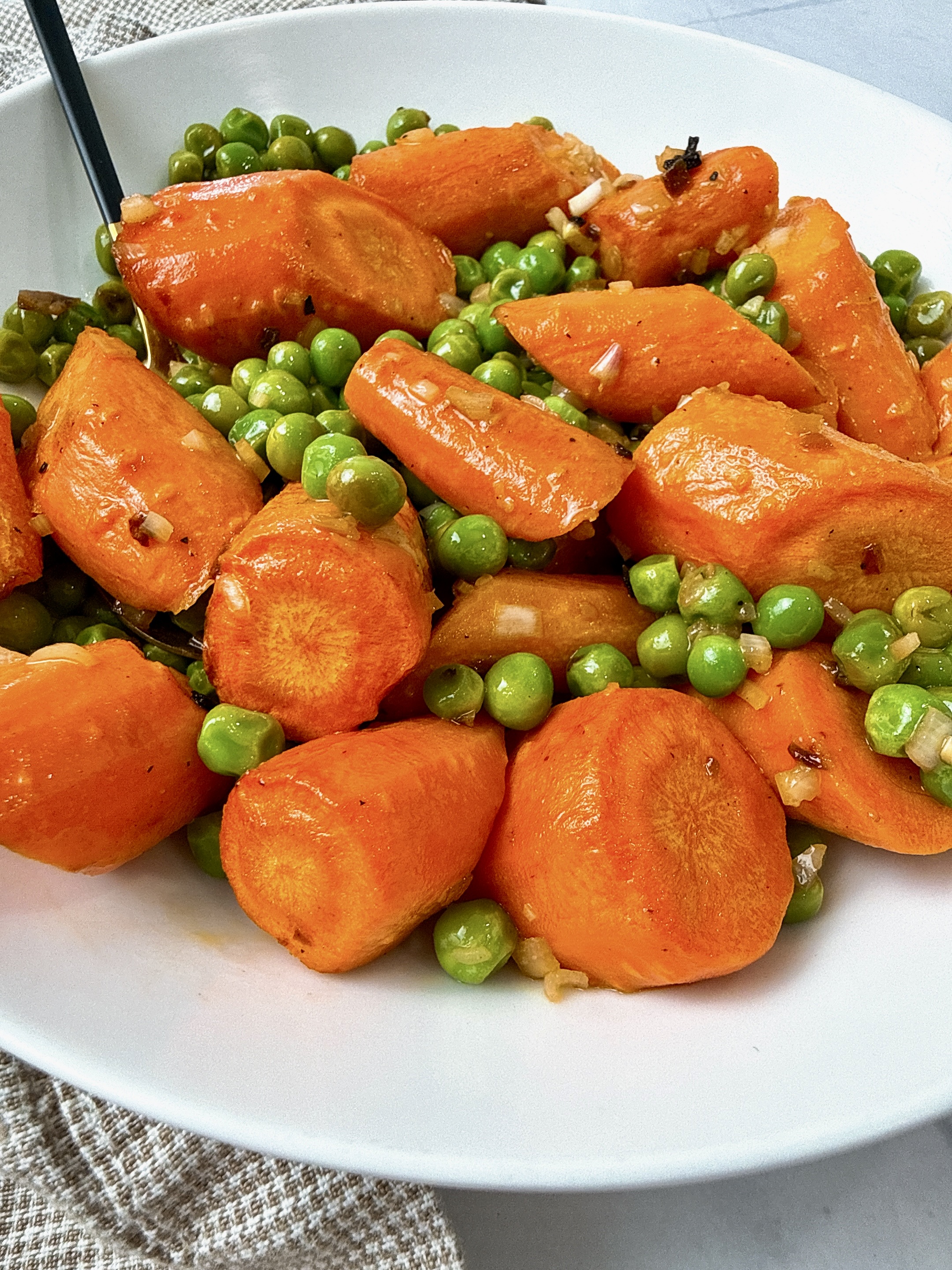 roasted carrots and peas