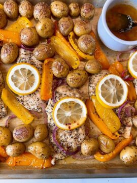 sheet pan chicken with lemon butter sauce
