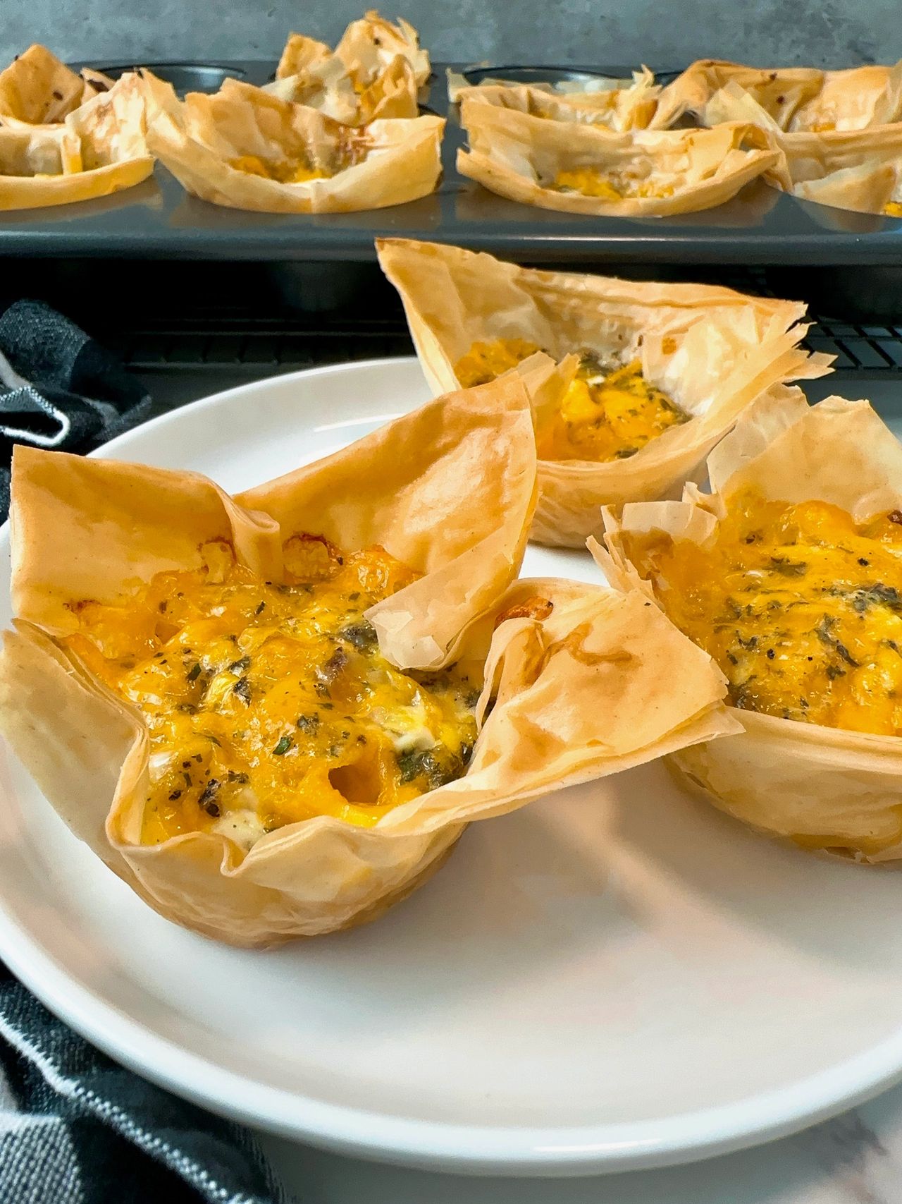 cheddar corn filo cups