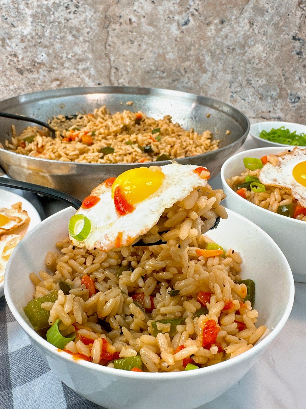 fried rice with fried eggs