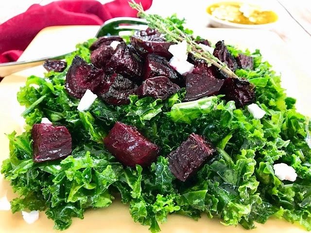 Massaged Kale Salad with Roasted Beets and Feta Massaged Kale Salad with Roasted Beets and Feta