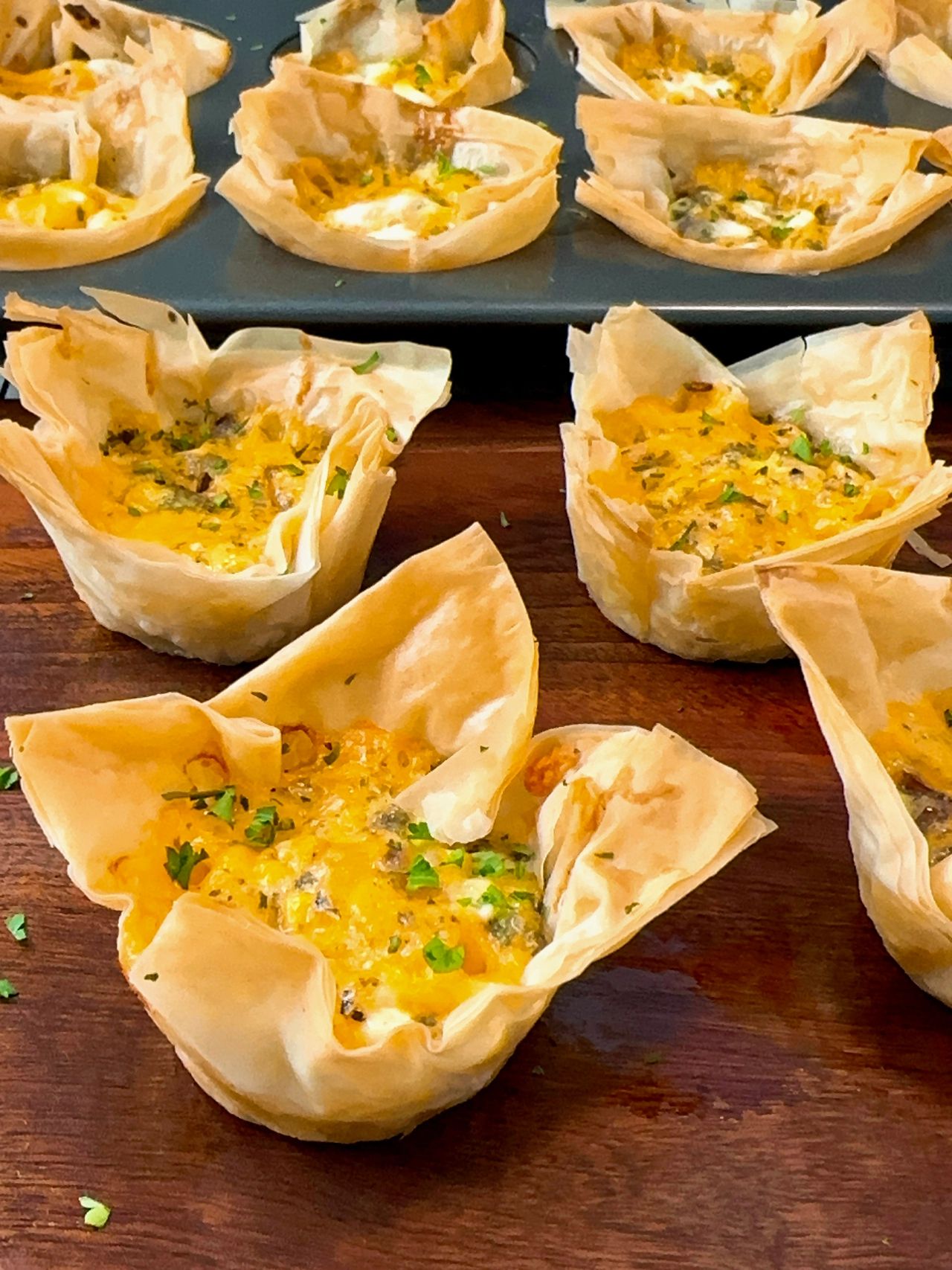 cheddar corn filo cups