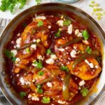 taco chicken and peppers in a skillet
