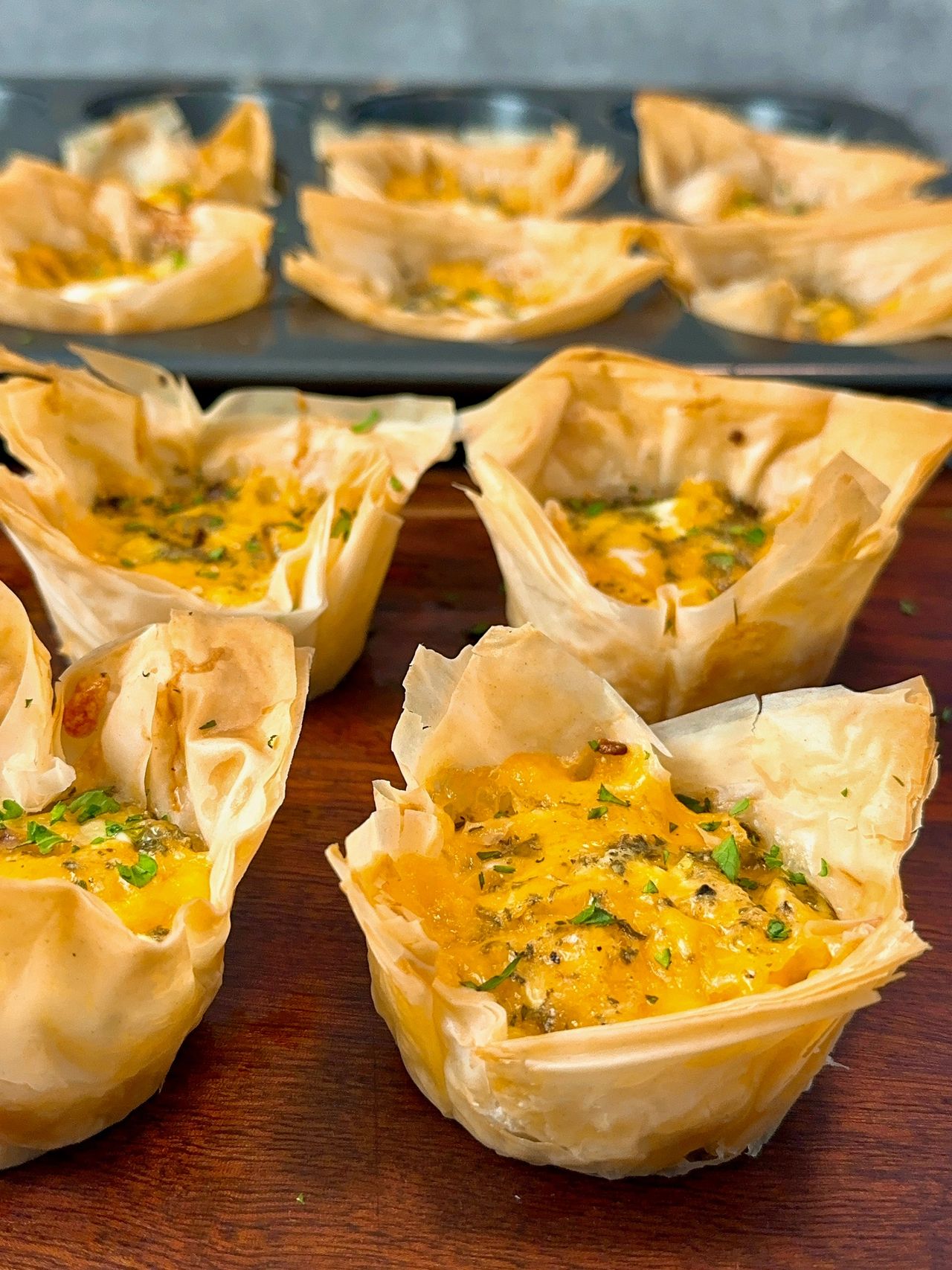 cheddar corn filo cups