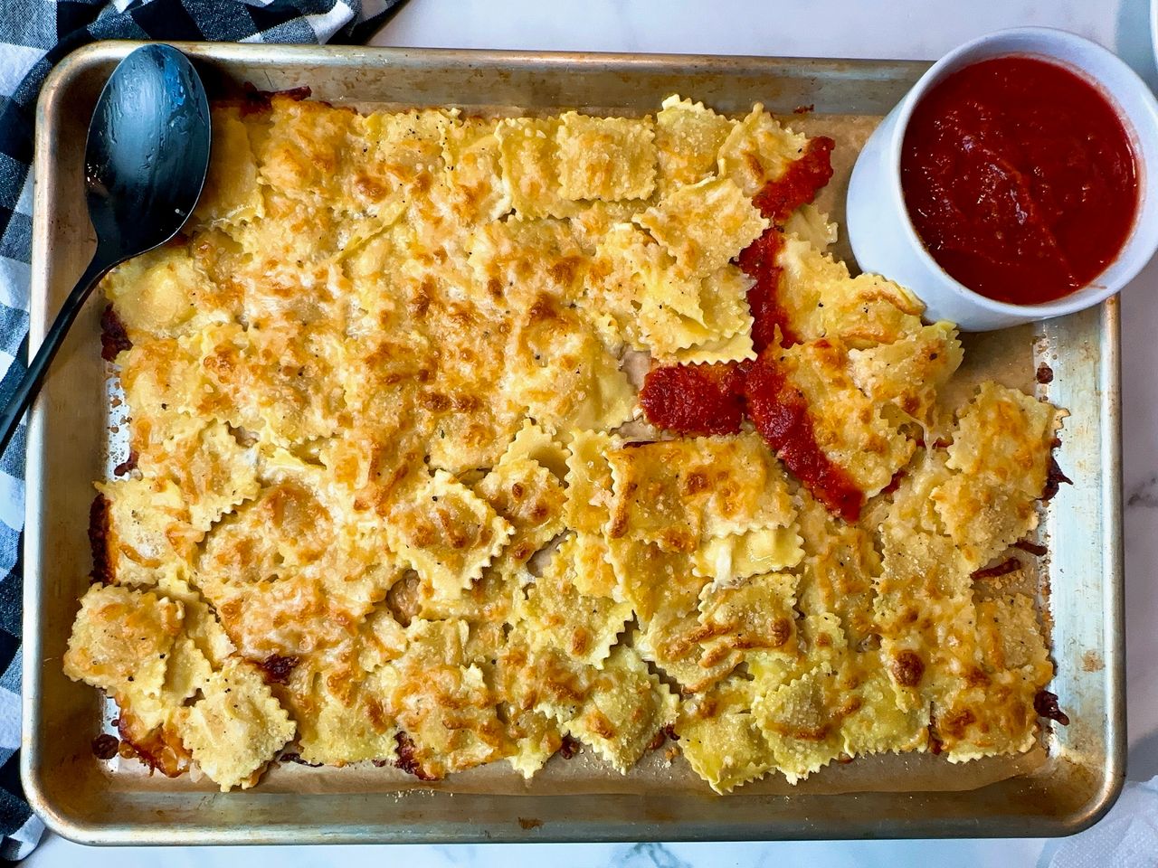 ravioli on a baking sheet