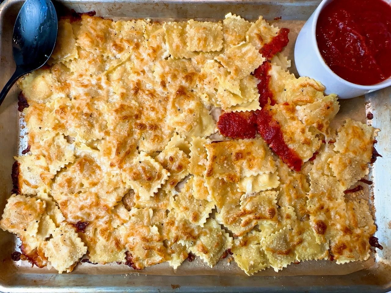 ravioli on a baking sheet