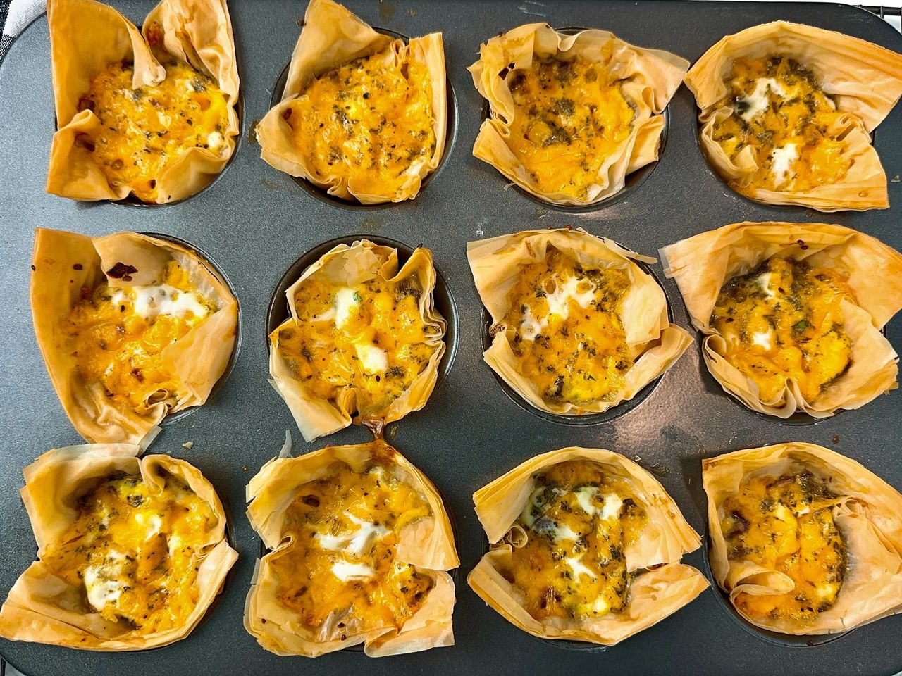 cheddar corn filo cups