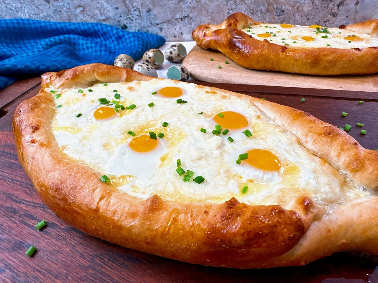 Georgian Cheese Bread with Quail Eggs Georgian Cheese Bread with Quail Eggs